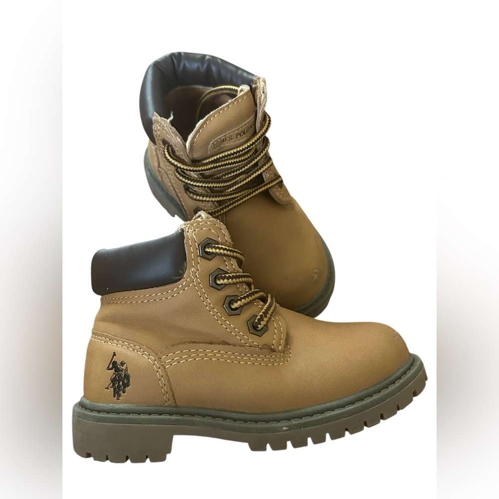 U.S. Polo Assn. Tan Work Boots Toddler Boys Lace Up Lug Sole Hiking Boots 7M